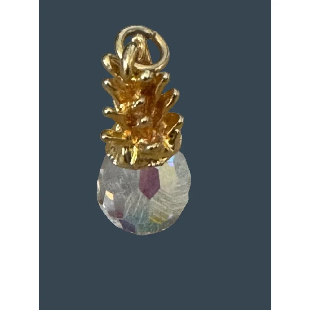 Gold Plated Crystal Pineapple Charm Pendant 1 1/4" - Picture 4 of 7